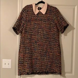 Multi Colored Tweed Collared Shit Dress